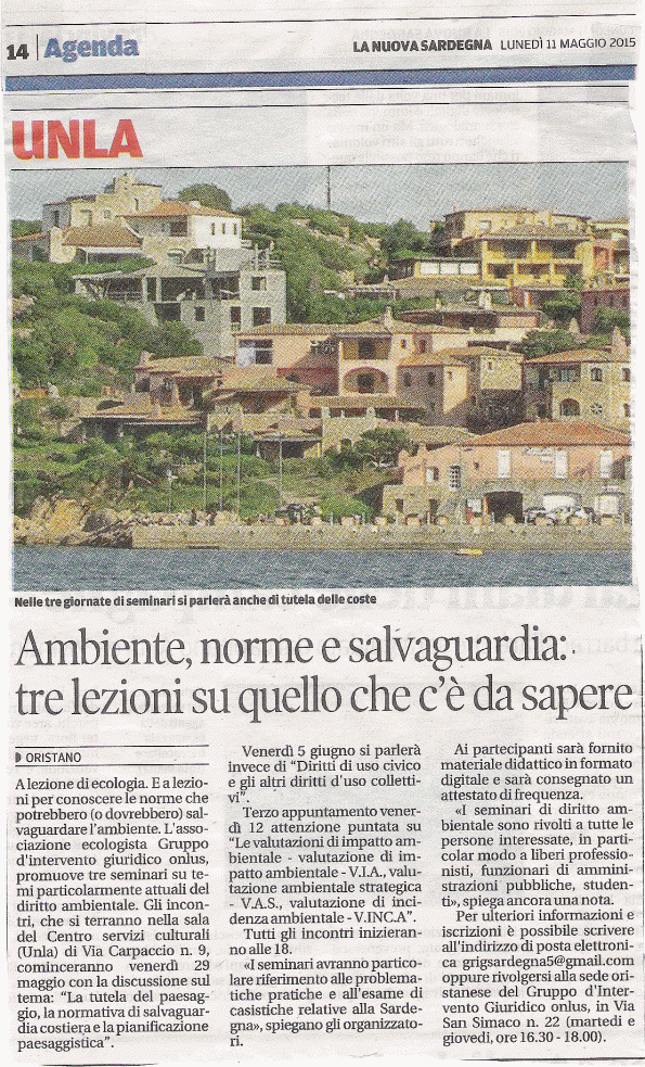 da La Nuova Sardegna, 11 maggio 2015